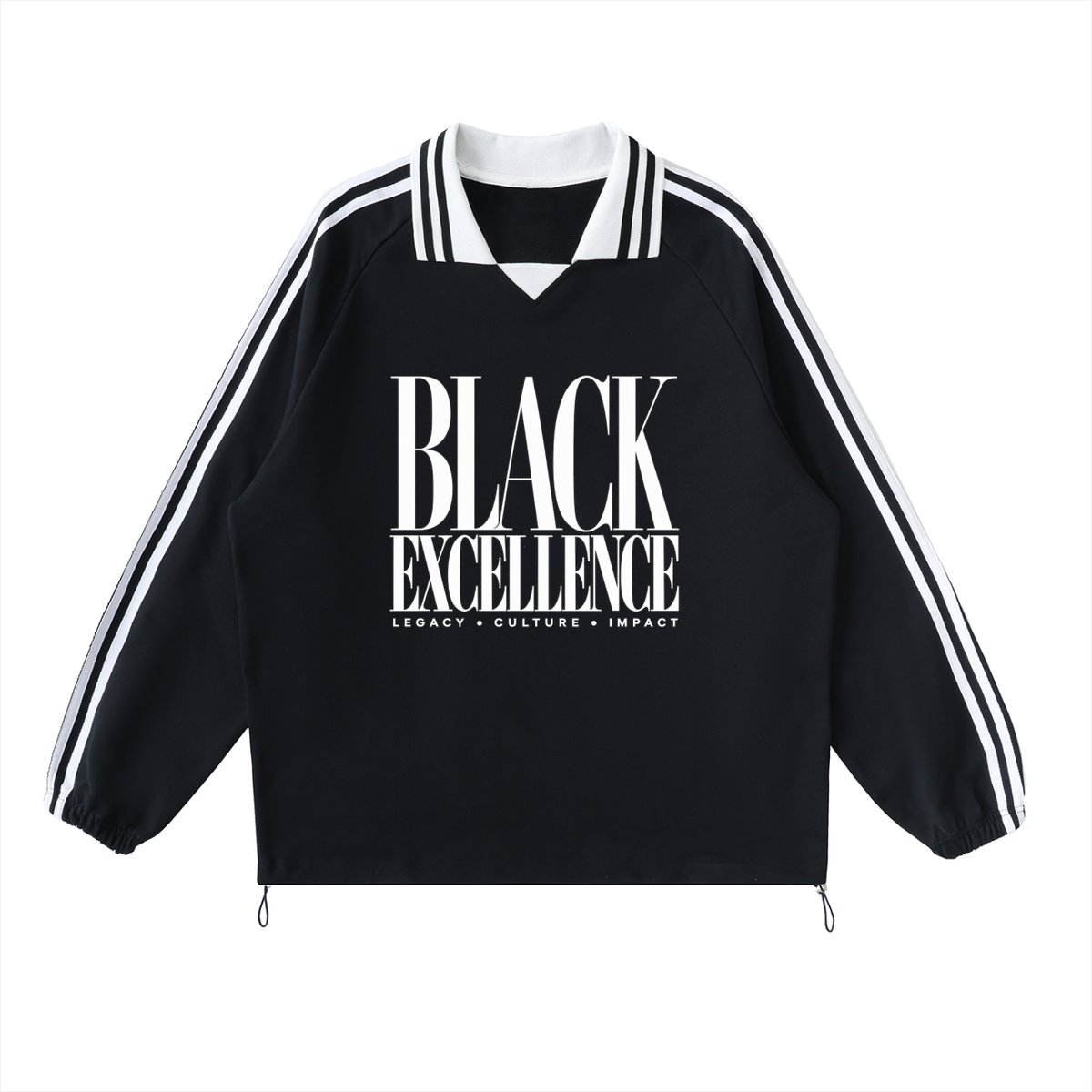 Black Excellence Contrast Striped Lapel Collar Sweatshirt