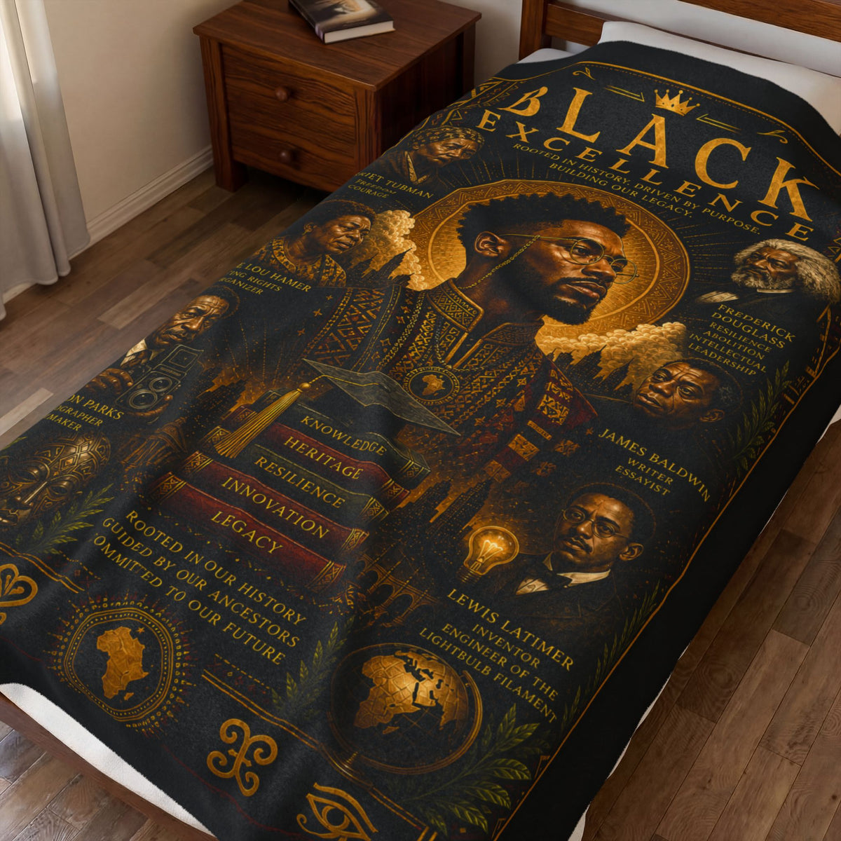 Black Excellence Velveteen Plush Blanket – Inspirational African American Leaders Design