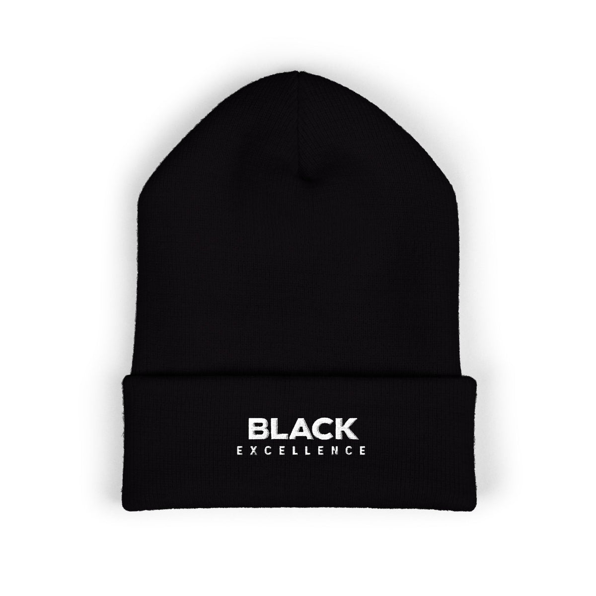 Black Excellence Embroidered Cuffed Beanie | Unisex Knit Winter Hat