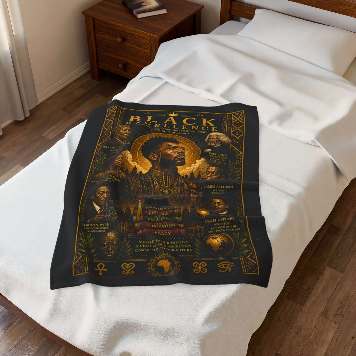 Black Excellence Velveteen Plush Blanket – Inspirational African American Leaders Design