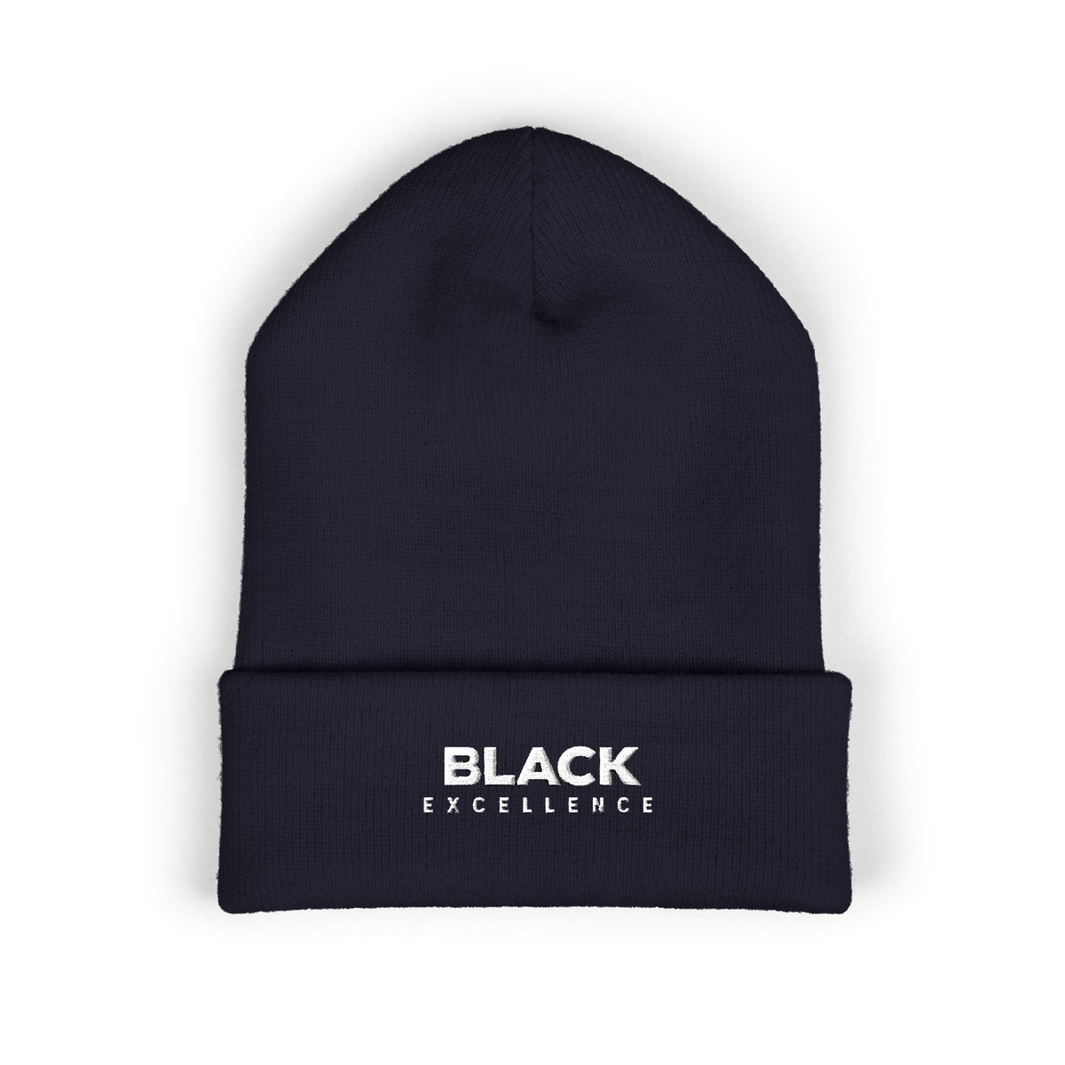 Black Excellence Embroidered Cuffed Beanie | Unisex Knit Winter Hat