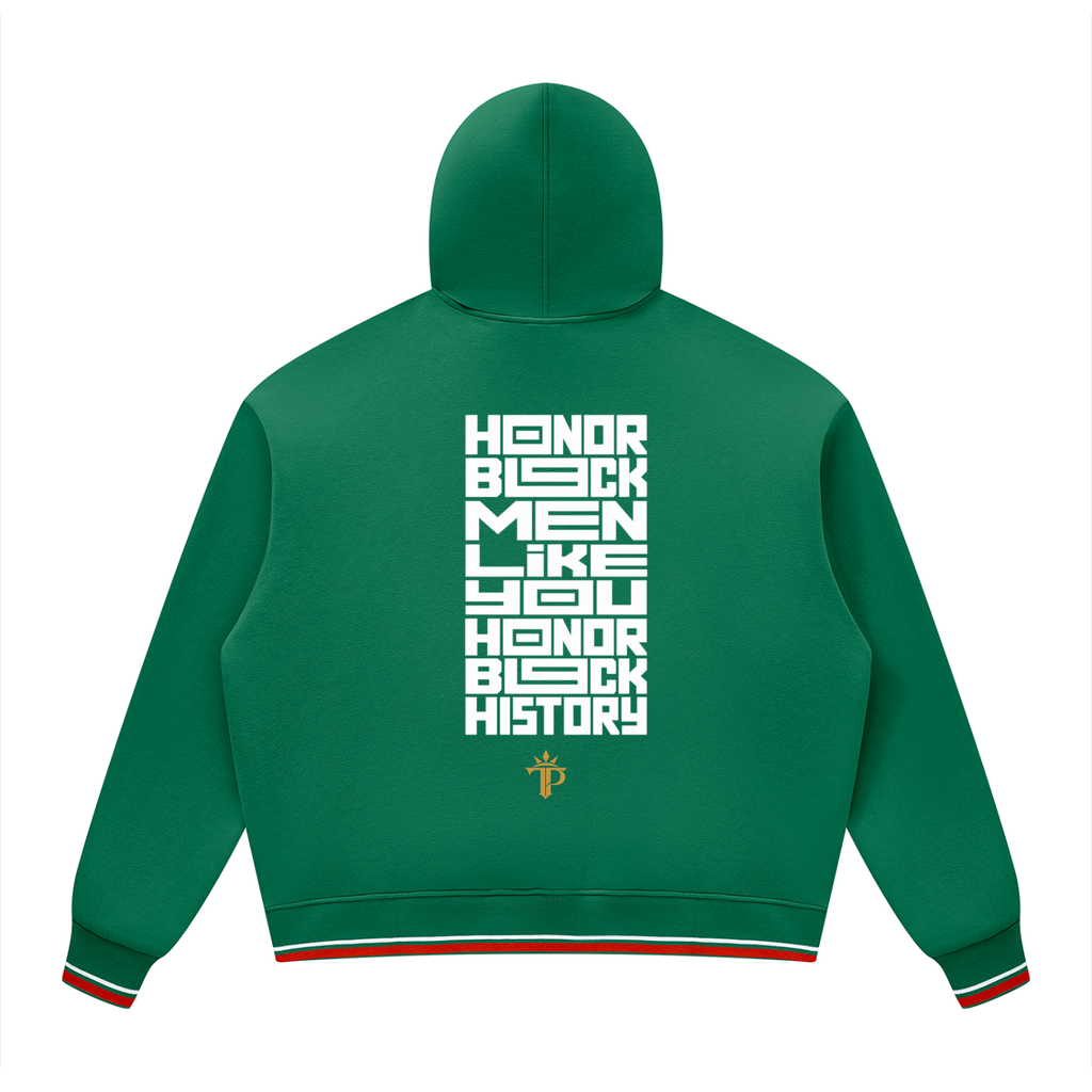 Honor Black Men Oversized Hoodie | Unisex Color Block Fleece Pullover with Striped Trim