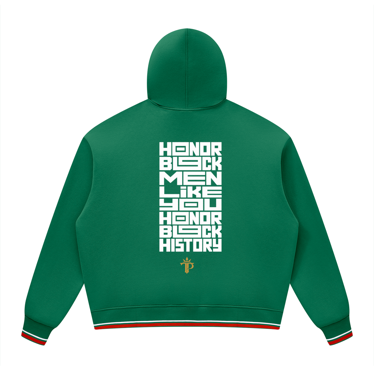 Honor Black Men Oversized Hoodie | Unisex Color Block Fleece Pullover with Striped Trim