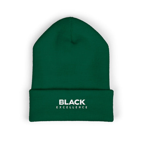 Black Excellence Embroidered Cuffed Beanie | Unisex Knit Winter Hat