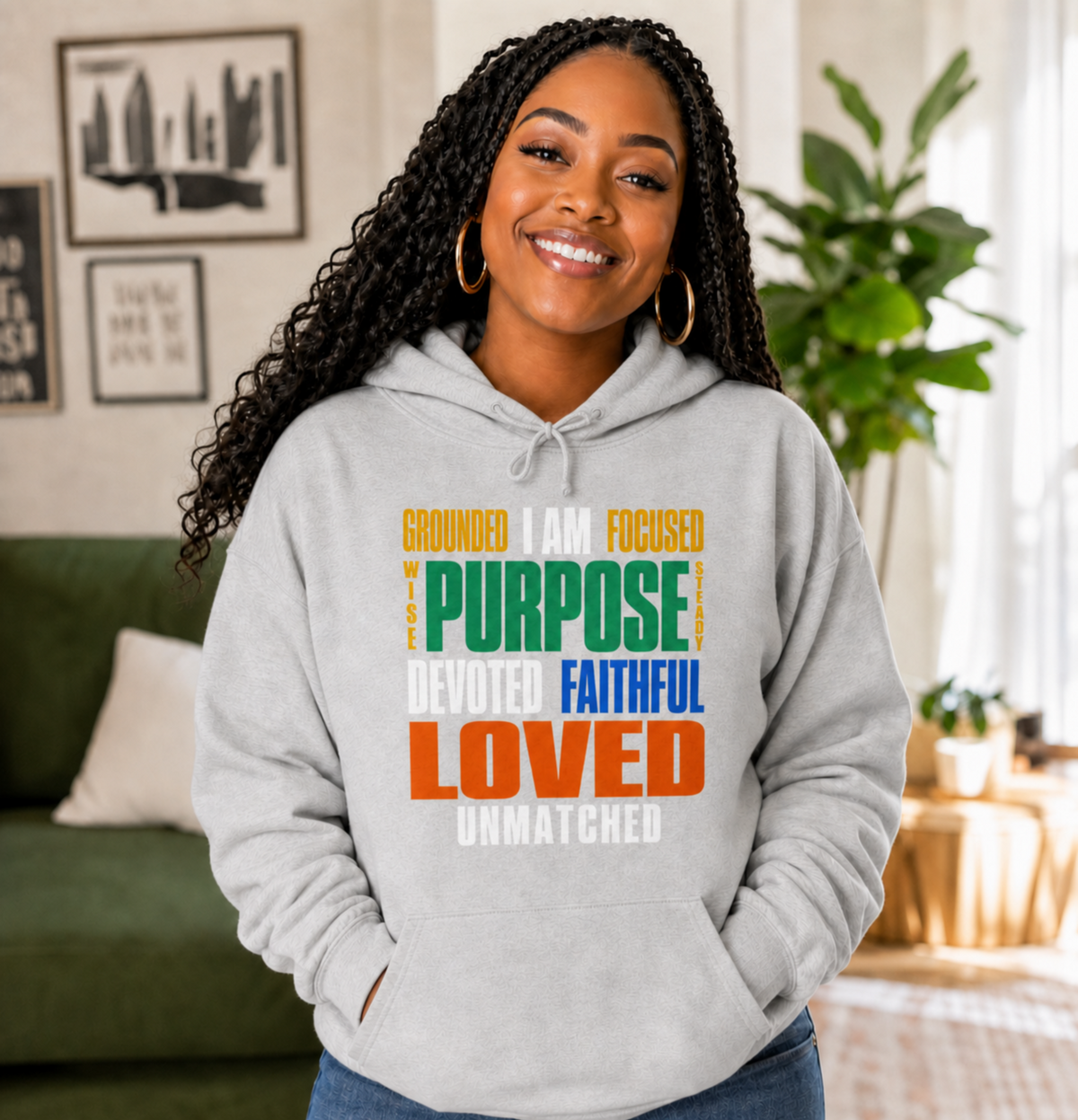 I Am Grounded, Focused, Loved Hoodie | Purpose & Faith Affirmation Design