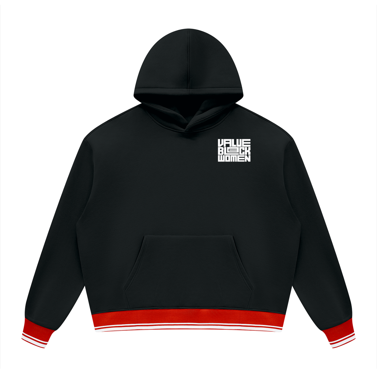 Value Black Women Oversized Hoodie | Color Block Fleece Pullover with Striped Trim