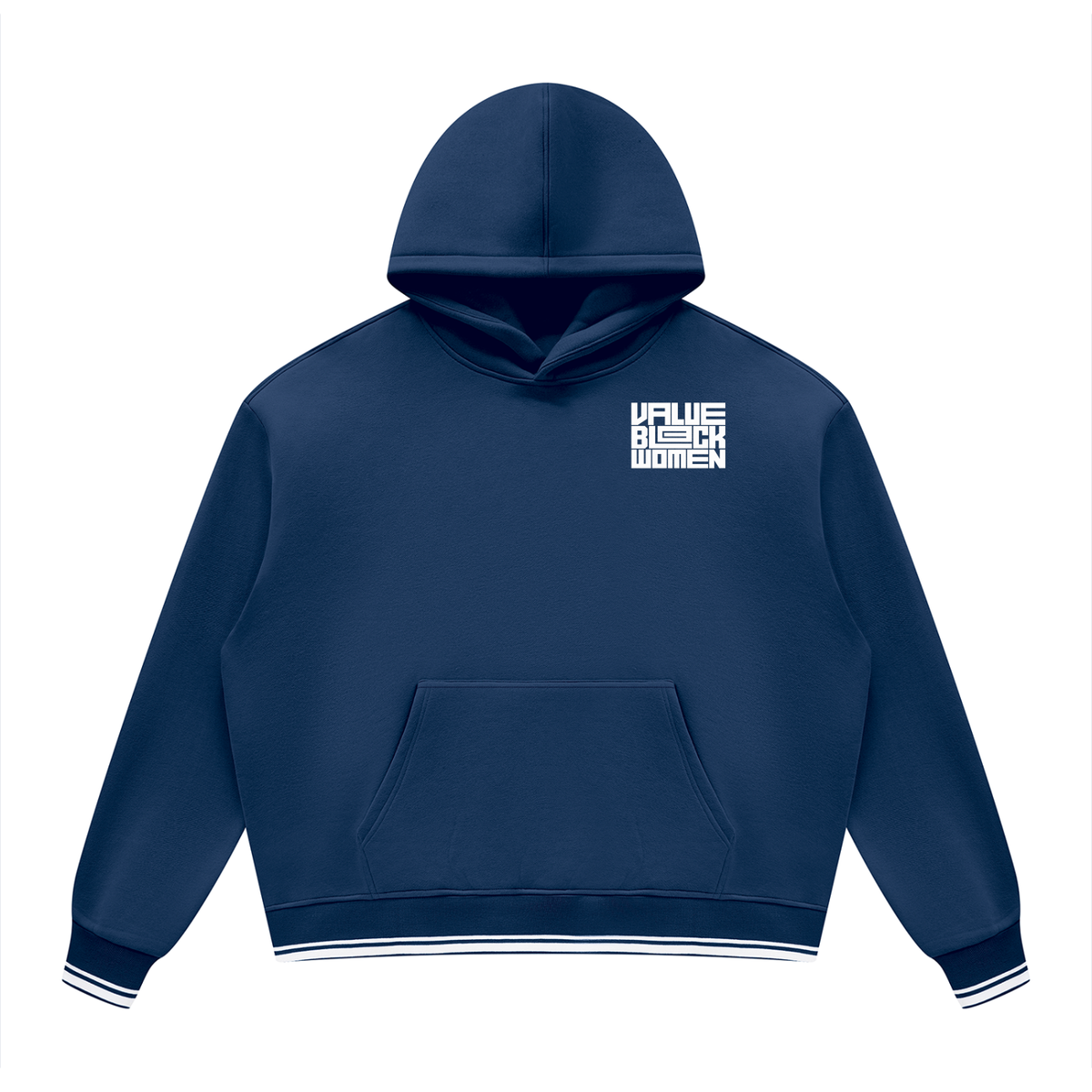 Value Black Women Oversized Hoodie | Color Block Fleece Pullover with Striped Trim