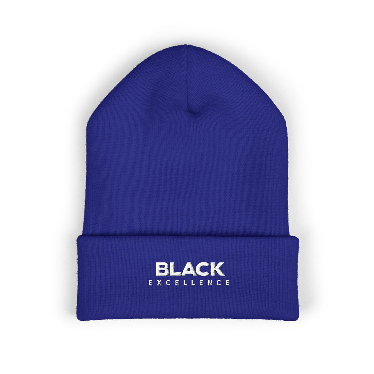 Black Excellence Embroidered Cuffed Beanie | Unisex Knit Winter Hat