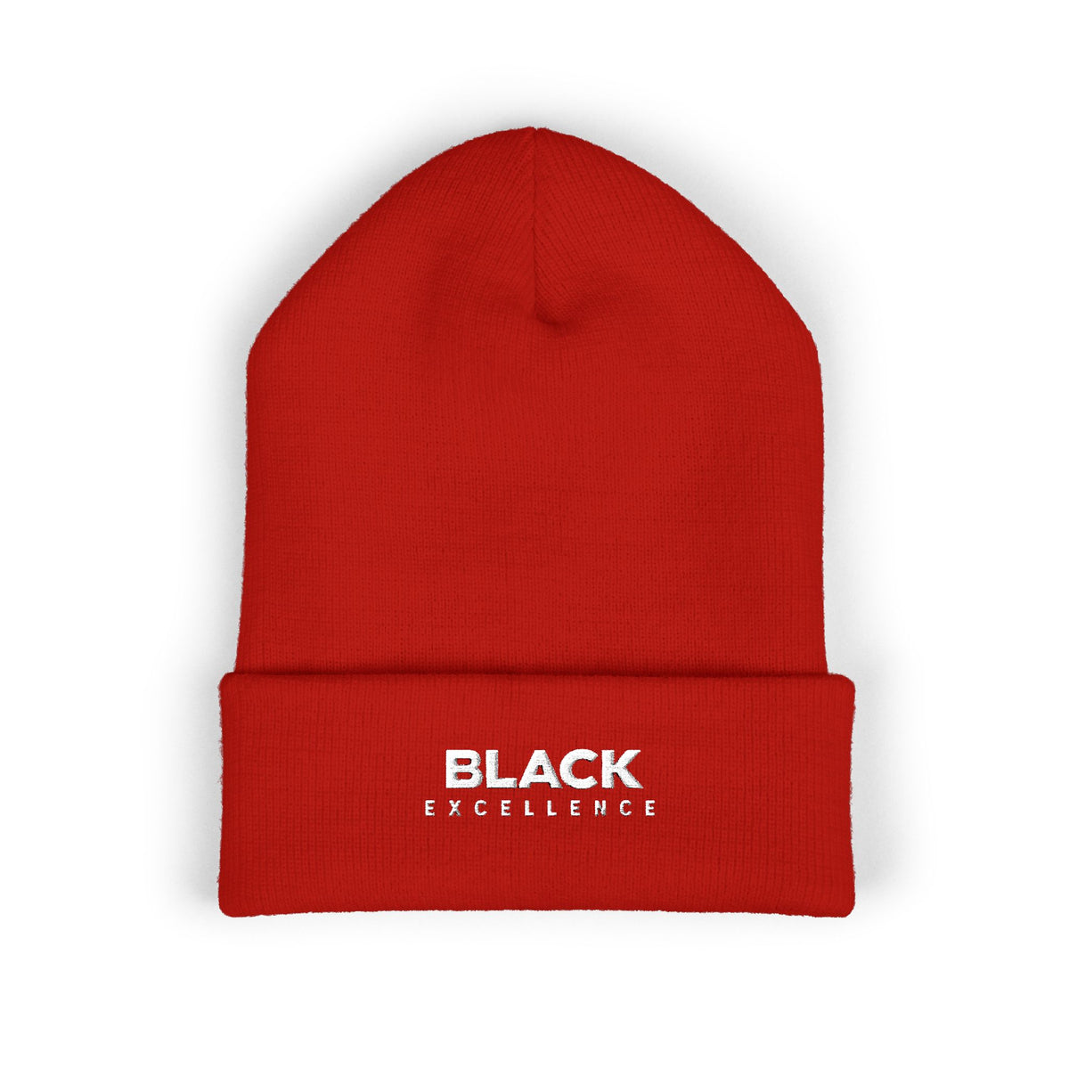 Black Excellence Embroidered Cuffed Beanie | Unisex Knit Winter Hat
