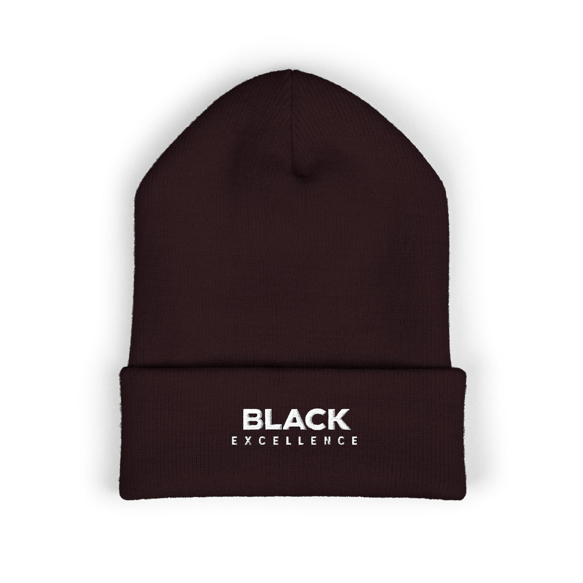 Black Excellence Embroidered Cuffed Beanie | Unisex Knit Winter Hat
