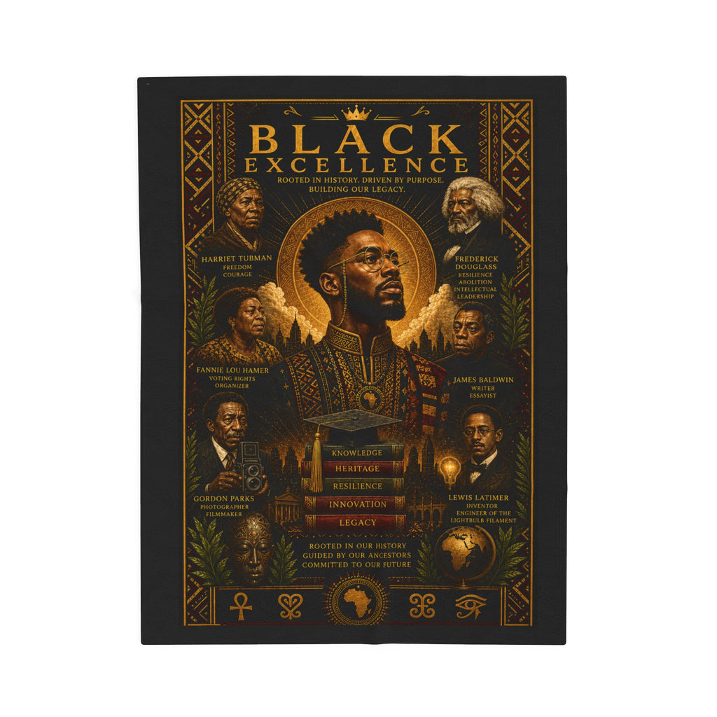 Black Excellence Velveteen Plush Blanket – Inspirational African American Leaders Design