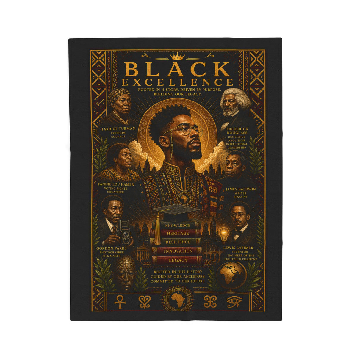 Black Excellence Velveteen Plush Blanket – Inspirational African American Leaders Design