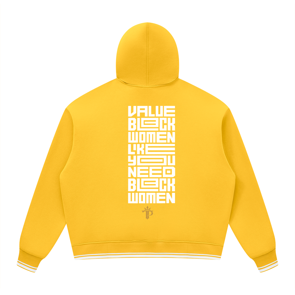 Value Black Women Oversized Hoodie | Color Block Fleece Pullover with Striped Trim