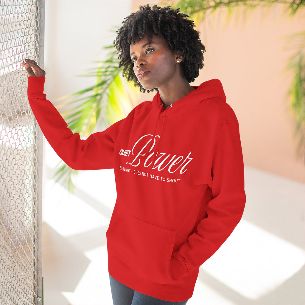 Quiet Power Hoodie | "Strength Does Not Have to Shout" White Print Fleece Hoodie