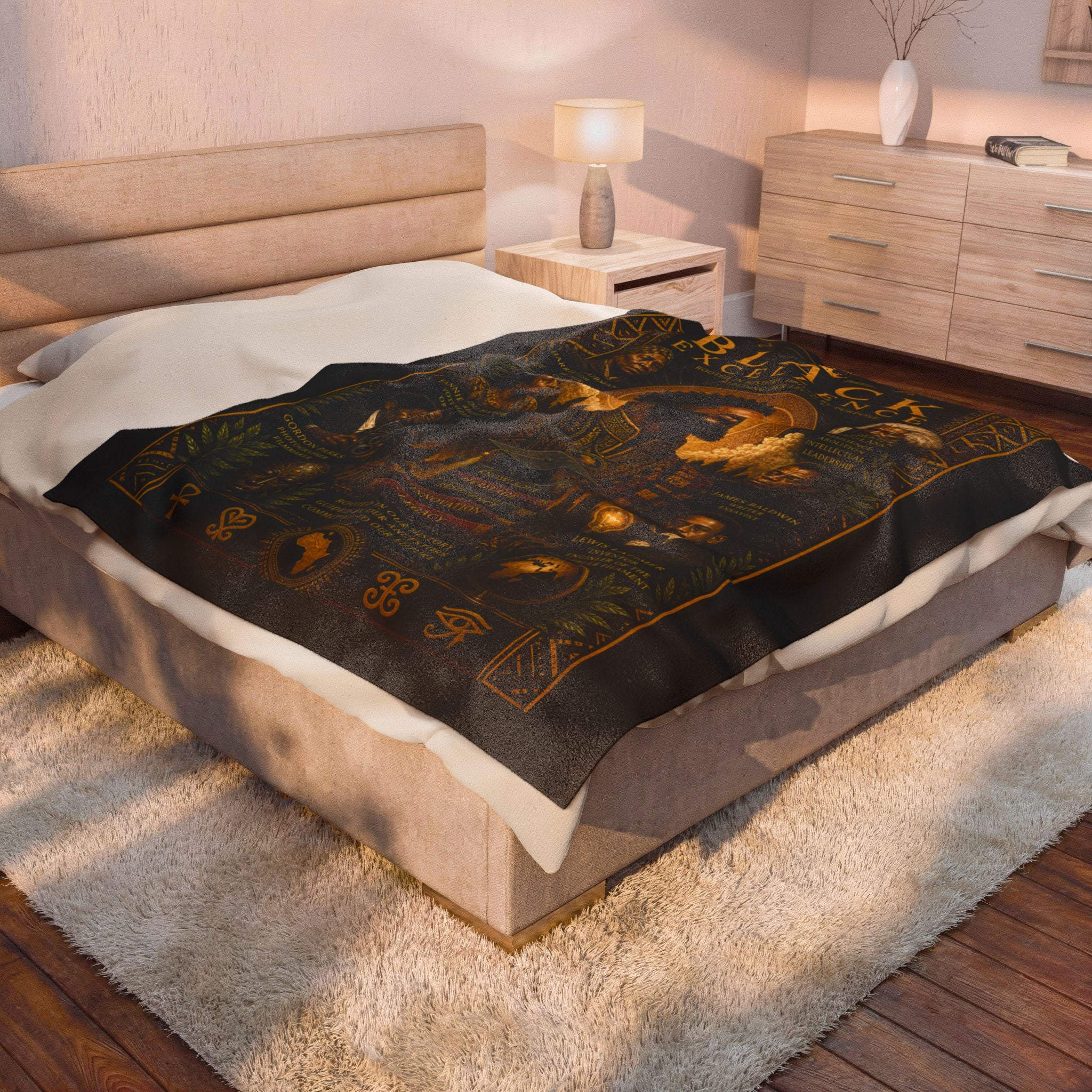 Black Excellence Velveteen Plush Blanket – Inspirational African American Leaders Design