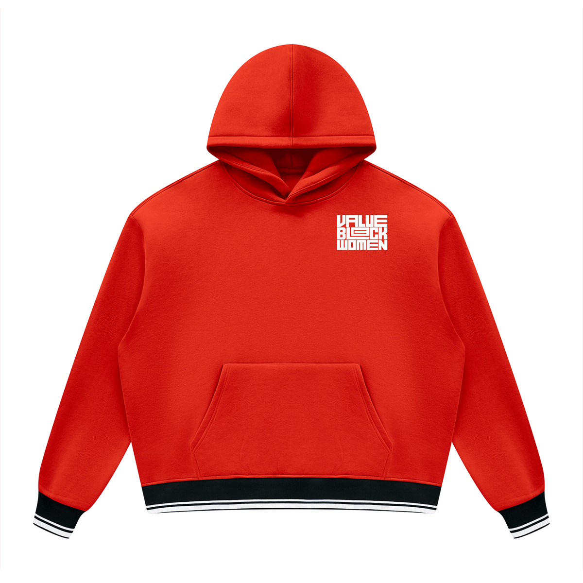 Value Black Women Oversized Hoodie | Color Block Fleece Pullover with Striped Trim