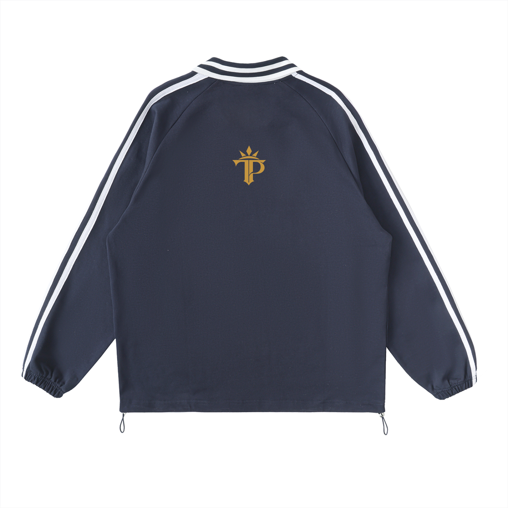 Black Excellence Contrast Striped Lapel Collar Sweatshirt