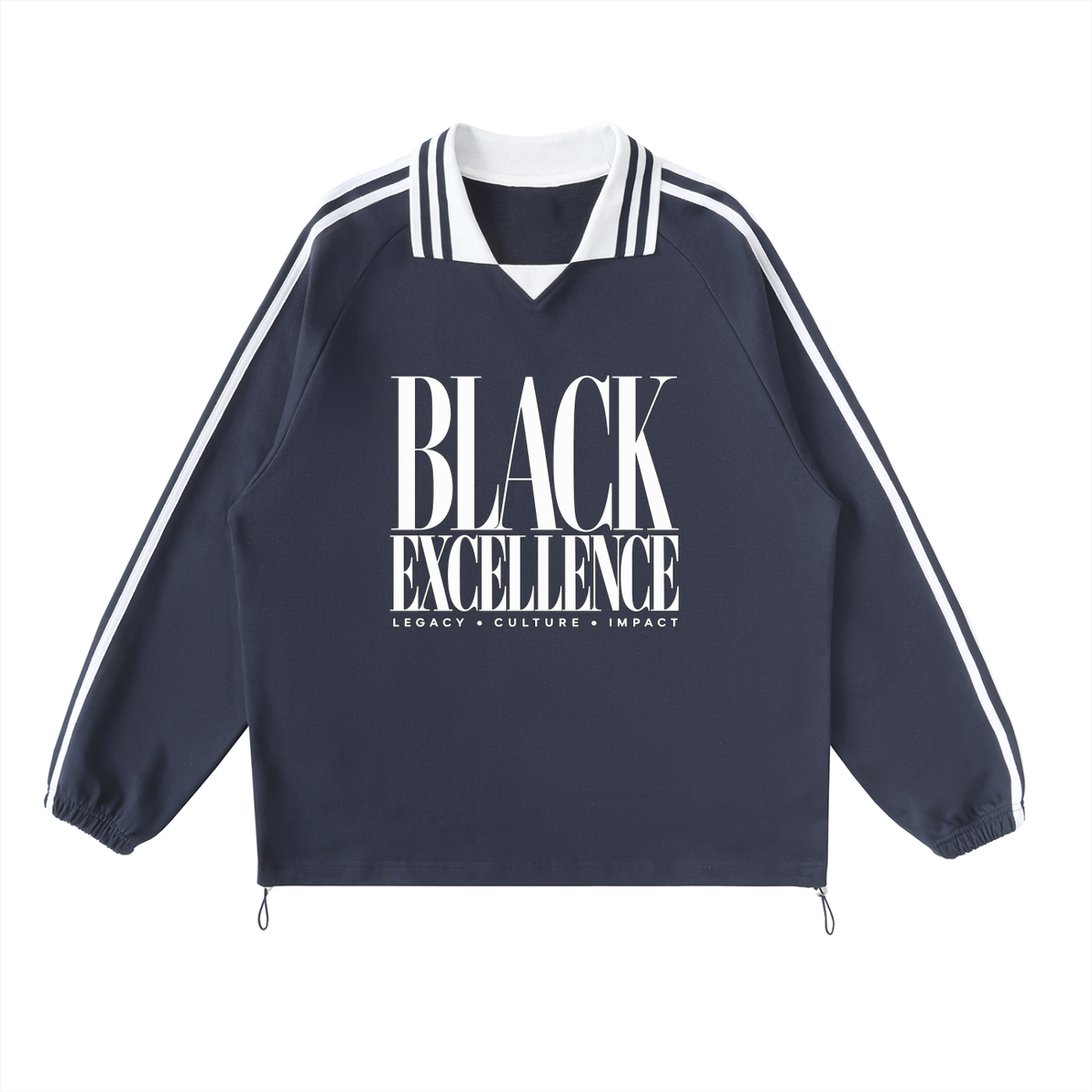 Black Excellence Contrast Striped Lapel Collar Sweatshirt