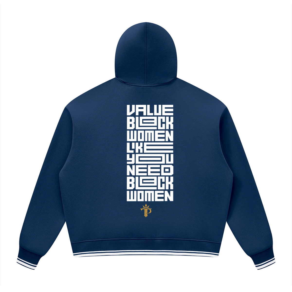 Value Black Women Oversized Hoodie | Color Block Fleece Pullover with Striped Trim