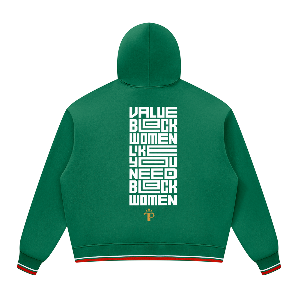 Value Black Women Oversized Hoodie | Color Block Fleece Pullover with Striped Trim