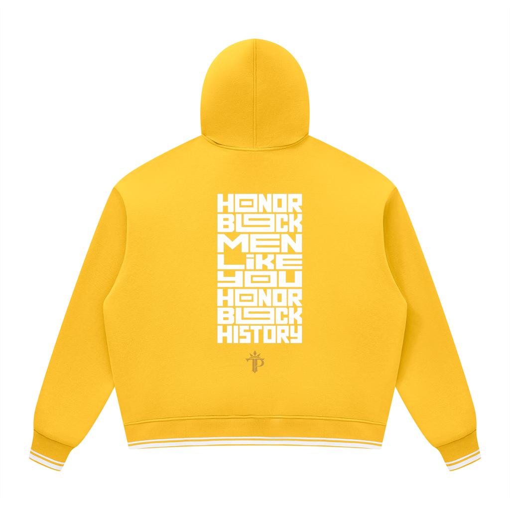 Honor Black Men Oversized Hoodie | Unisex Color Block Fleece Pullover with Striped Trim