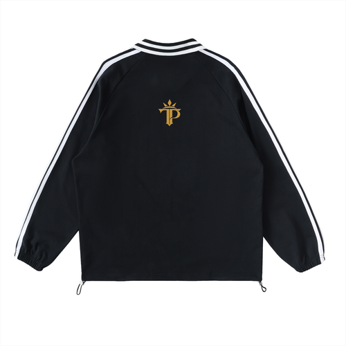 Black Excellence Contrast Striped Lapel Collar Sweatshirt