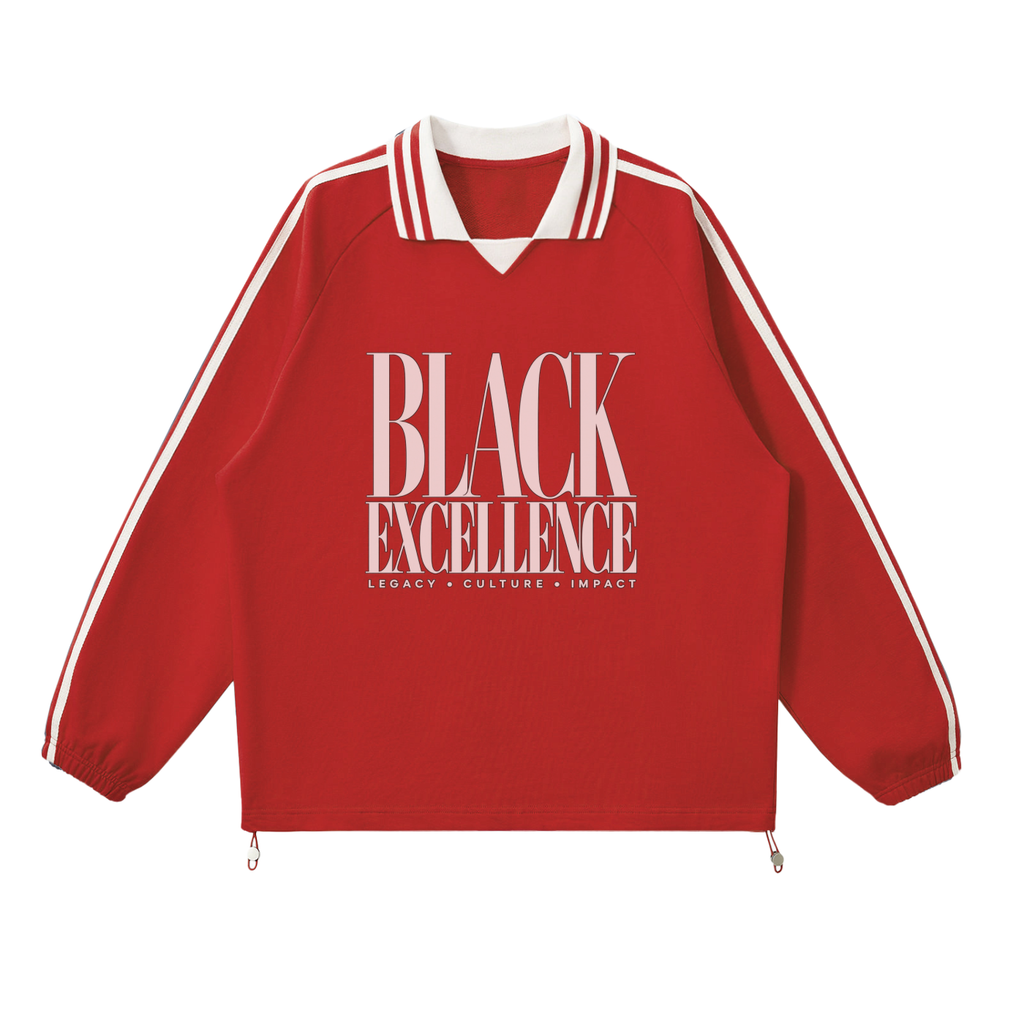 Black Excellence Contrast Striped Lapel Collar Sweatshirt