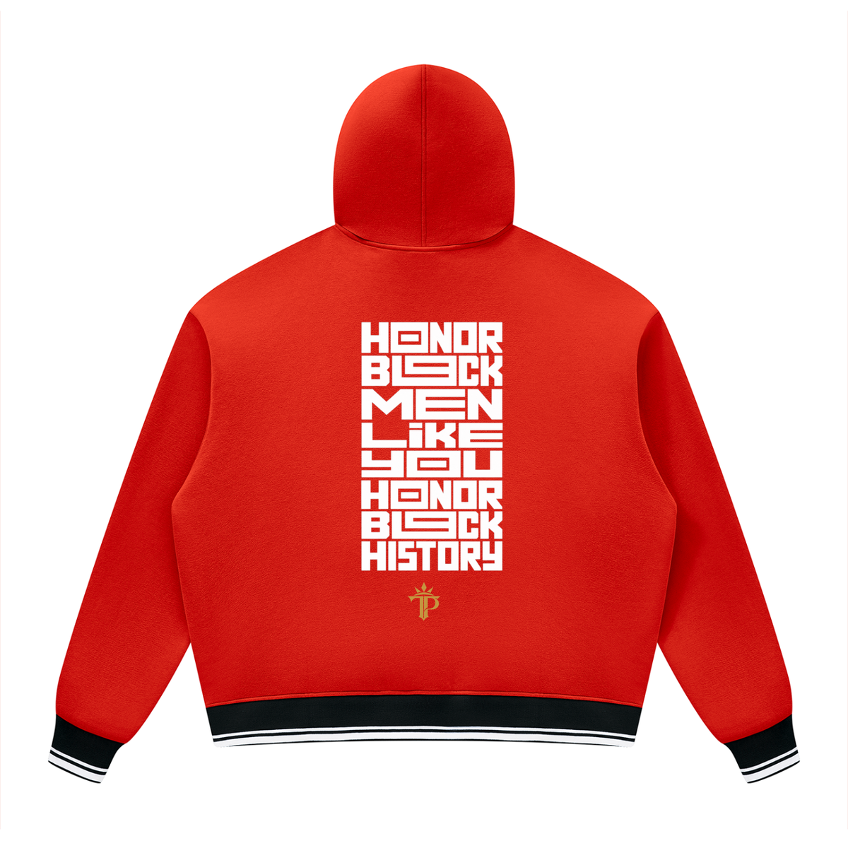 Honor Black Men Oversized Hoodie | Unisex Color Block Fleece Pullover with Striped Trim